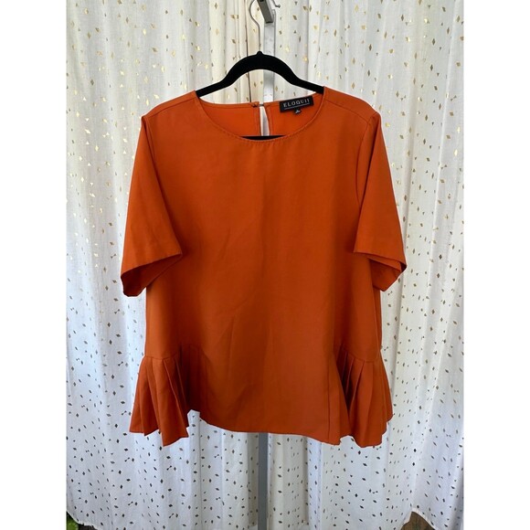 Eloquii Women's Rust Orange Crepe Knife Pleats Hem Crew Neck Back Keyhole Top 18 - Picture 4 of 8